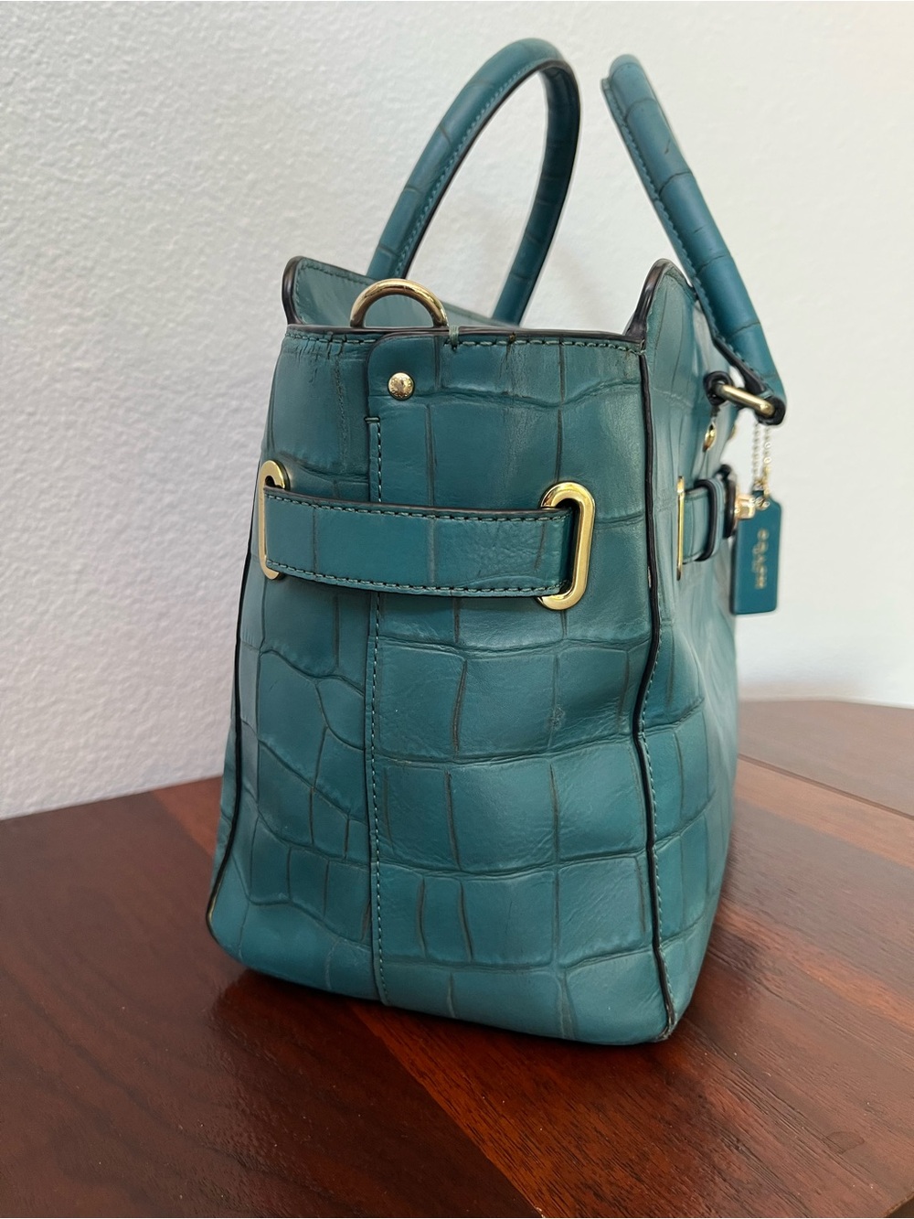 COACH Blake Teal Croc-Embossed Leather Carryall Satchel F37099 - Picture 5 of 13